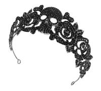 Hemobllo Halloween Hair Accessory Skull Crown Tiara Rhinestone Black Crown for Party