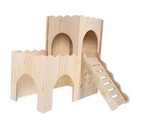 Hemobllo Hamster Shelter Wooden Multi Chamber Hideout Castle Double Deck Villa Ladder for Hamster Guinea Pig Rat Cage Toy