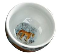 Hemobllo Hand Painted Ceramic Tea Tasting Cup for Oolong Puer Tea Retro Round Design with Solid Base and Guests