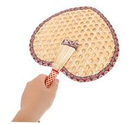 Hemobllo Hand Woven Wheat Straw Fan with Red Cloth Edge Heart Shaped Manual Handheld Fan for Weddings and Boy Girl Natural Rattan Cooling Accessory Handmade Portable