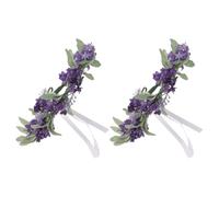 Hemobllo Headband Green Comfortable, for Flowers Wear Lightweight and Leaves 2pcs Purple Floral with Faux Lavender Elegant Design Weddings and Parties