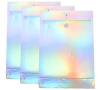 Hemobllo Holographic Paper File Envelopes A4 Document Packing Pouches with Tie Closure Stylish Sealing File Bags Sturdy Kraft Paper Material for Office School Document Organization