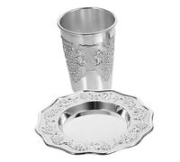 Hemobllo Judaica Kiddush Wine Cup and Plate Set Hammered Metal Ritual Blessing Cup for Shabbat and Passover Festival Use