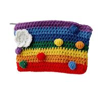 Hemobllo Knitted Woolen Yarn Change Bag Rainbow Wallet Purse for Women with Decorative Flowers and Balls, Creative Design Carrying Keys, Phone and Makeup, for Business and Work