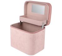 Hemobllo Large Capacity Makeup Case with Mirror, Portable Dual-Layer Synthetic Leather Cosmetic Bag for Women, Travel Toiletry Organizer Handheld Pink Vanity Storage Box