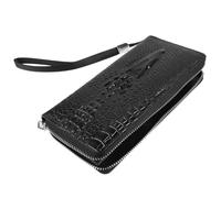 Hemobllo Large Capacity Men's Wallet with Alligator Prints, Black Pu Material, Fashionable Design for Storing Cards and Gadgets, Zipper Handbag Suitable for Everyday Use