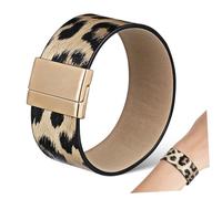 Hemobllo Leopard Print Wide Cuff Bracelet for Women Faux Leather Wrap Wristband with Convenient Closure Stylish Animal Pattern Bangle Jewelry for Casual and Formal Wear