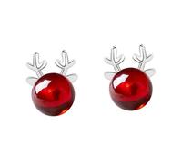 Hemobllo Lovely Elk Shape Red Earrings for Women Christmas Holiday Jewelry Simple Cute Silver Ear Studs Parties and Special Occasions