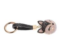 Hemobllo Metal Fox Animal Head Keychain with Decorative Rhinestone Pearl Pendant, Easy to Decorate, Lovely Black Metal Keyring for Birthday and Christmas