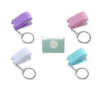 Hemobllo Mini Portable Stapler Keychain Set 5pcs with Colored Small Manual Staplers (Purple, Green, Pink, White) and Staple Pins - Student Paper Binding Tool for Office and School Use
