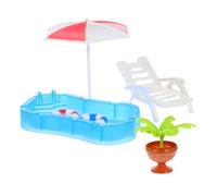 Hemobllo Miniature Dollhouse Beach Accessories with Inflatable Pool Float Folding Chair Umbrella Safe Non Toxic Materials for Fairy Garden DIY Scene Display Portable Summer Fun