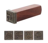 Hemobllo Multifunctional 5-in-1 Wooden Stamps Set Zen Cloud Patterns and Calligraphy Signature Design, Portable Chinese Style Square Seal for Classroom Use and Decorative Desk Pieces