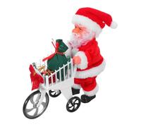 Hemobllo Musical Santa Christmas Decoration with Shopping Cart Interactive Plush Playing Holiday Songs Compact Festive Figurine for Family Gatherings and Office Desk Display
