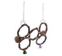 Hemobllo Natural Wooden Parrot Chewing with Pine Cone Brown Bird Swing Circle for Climbing and Mental Health Suitable to Attach on Bird Cage or Branches for Parrots