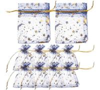 Hemobllo Navy Blue Mesh Jewelry Bags Organza Drawstring Pouches 100Pcs with Foil Stars and Moon for Goodie Bags and Party Favor
