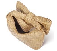 Hemobllo Oversized Khaki Straw Clutch Purse with Bow Handbag for Women Beach Woven Tote Bag Summer Holiday Shoulder Bag