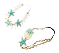 Hemobllo Pearl and Seashell Mermaid Headband Set 2Pcs with Elastic Adjustable Hairbands for Women and Outdoor Beach Party