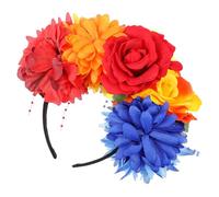 Hemobllo Peony Flower Crown Headband with Beaded Detailing, Rainbow Colors Red Orange Yellow Blue, Floral Hairband for Women Party Accessories