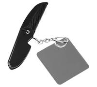 Hemobllo Portable Folding Beard Comb for Men with Acrylic Keyring Mirror, Lightweight Plastic Travel Foldable Pocket Comb for Trips, Square Shape Compact Design