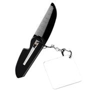 Hemobllo Portable Folding Pocket Comb Keyring with Fine Tooth Beard Comb and Small Mirror for Men, Comfortable to Hold Black Acrylic Plastic Square Design, for Travel and Trip Use