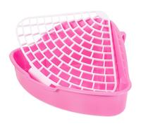 Hemobllo Portable Pink Plastic Bunny Litter Tray with Grate for Rabbit Pet Training, Compact Corner Litter Box Suitable for Garden and Park Use