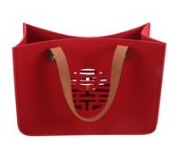 Hemobllo Red Felt Tote Bag with Handles for Wedding Day, Large Capacity Bride and Bridesmaid Bag for Storing Small Items, Elegant Design for Ceremony Decorations and Celebrations