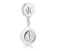 Hemobllo Retractable Nurse Watch Portable Pocket Watch Clip On Watch Cute Leaves Watch with Second Hand for Doctor White