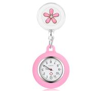 Hemobllo Retractable Nurse Watch Portable Pocket Watch Clip On Watch Cute Leaves Watch with Second Hand for Doctor Pink