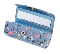 Hemobllo Retro Embroidered Floral Lipstick Case with Mirror Blue Cloth Plastic Glass Makeup Organizer Storage Box Prevents Lipstick Separation Portable Cosmetic Accessory
