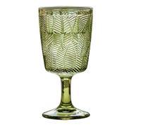 Hemobllo Retro Green Drinks Goblet 300ml Embossed Leaves Pattern Lightweight Glass Wine Cup Round Mouth, Elegant and Not Easy to Overturn for Home Dining and Entertaining