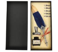 Hemobllo Retro Quill Pen Set with Inkwell and Dip Pen for Office and Business Writing Vintage Blue Gold Nib for Practice and Art