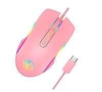 Hemobllo Rgb Wired Mouse for Girls Usb-c Backlit Gaming Mouse Adjustable Lighting Cute Pink Design for Laptop and Computer Use