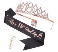 Hemobllo Rose Gold 18th Birthday Sash and Tiara Set: Rhinestone Crown Headband - Glitter Satin Sash 18th Birthday Decoration Party Accessories for Girls Women