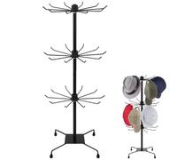 Hemobllo Rotating 3-Tier Hat Display Stand 27.56In Iron Rack for Bedroom Headwear and Accessory Storage
