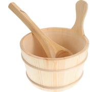 Hemobllo Sauna Bucket and Ladle Set - Traditional Wooden Spa Water Bowl with Leak-Proof Liner - Premium 4L Bathing Barrel Accessories for Home Steam Room, Finnish Sauna & Foot Soaking (Natural Wood)