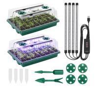 Hemobllo Seed Trays with Grow Light, 2 Packs 40 Cells Propagators for Plants with Lids 3 Modes Adjustable Brightness Propagator, Indoor Plant Starter Kit for Germination