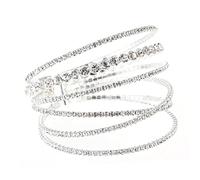 Hemobllo Shiny Rhinestone Crystal Bangle Bracelet for Women Elastic Six Row Silver Hand Jewelry Decor Elegant Stackable Sparkling Wrist Accessory for Weddings and Daily Wear