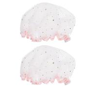 Hemobllo Shower Caps Waterproof 2Pcs Satin Bathing Hair Caps Elastic Headgear for Ladies Spa and Bathroom Use White