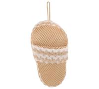Hemobllo Shower Scrubber Bath Body Wash Scrubber Slipper Shaped Creates Rich Bubbles Exfoliating in Khaki Fibre Material for Adults for Bathroom and Business Trips Use