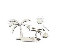 Hemobllo Silver Acrylic 3D Mirror Wall Sticker Removable DIY Wall Decal Palm Trees and Birds Design for Bedroom and Living Room Decor Easy to Remove Art