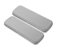 Hemobllo Silver Grey Tin Pencil Box Set of 2, Small Metal Stationery Storage Containers with Frosted Window, Rectangular Mini Pen Cases for Students and Office Use