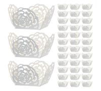 Hemobllo Silver Truffle Wrappers - Laser-Cut Hollow Rose Lace Chocolate Liners, 3.5 x 3.5 x 3 cm, 50 pcs - for Wedding Favours, Birthday Dessert Tables & Candy Presentation