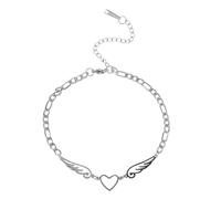 Hemobllo Stainless Steel Anklet for Women Adjustable Charm Anklet with Heart and Angel Wing Pendant Dainty Foot Jewelry Beach Leg Chain and Teens