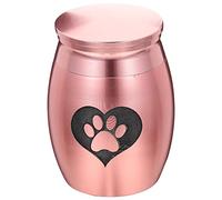 Hemobllo Stainless Steel Pet Urn with Rose Gold Paw Print, Memorable Dog and Cat Cremation Ashes Holder, Delicate Memorial Keepsake for Pet Remembrance,