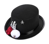 Hemobllo Steampunk Top Hat for Halloween and Day the Dead Celebration, Black Felt High Victorian Hat with Red Rose and Skeleton Hand, Comfortable Unisex Gothic Headwear for Costume Party