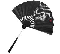 Hemobllo Traditional Chinese Style Folding Hand Fan with Silk Fabric and Plastic Frame, Black Vintage Pattern Dragon Design, Smooth Storage and Fine Workmanship, for Dance Parties and Home