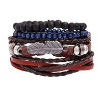 Hemobllo Vintage Braided Plume Cowhide Leather Bracelet Set, Adjustable Woven Wristband for Men, Handmade DIY 4pcs Leather Cord Cuff Bangle Suitable for Casual and Spiritual Jewelry
