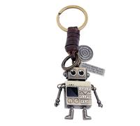 Hemobllo Vintage Robot Keychain with Movable Arms and Legs, Genuine Leather Retro Key Ring Pendant for Women’s Bags, Creative Stylish Bag Charm Accessory