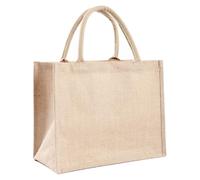 Hemobllo Waterproof Jute Tote Hand Bag, Reusable Grocery Shopping Pouch 31x25x10cm, Vintage Laminated Burlap Organizer for Outdoor and Travel Use