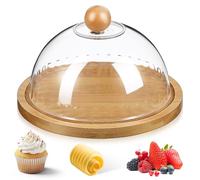 Hemobllo Wood Cake Tray with Dome Cover for Cheese and Baked Goods